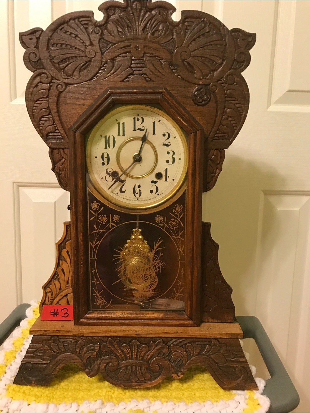 Antique-Style Ornate Wooden Wall Clock - Brown